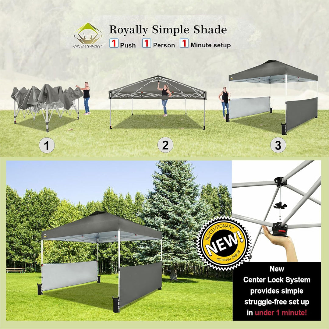 CROWN SHADES 10x10 Ft Pop Up Outdoor Canopy Tent w/2 Half Sidewalls, Grey (Used) - VMInnovations