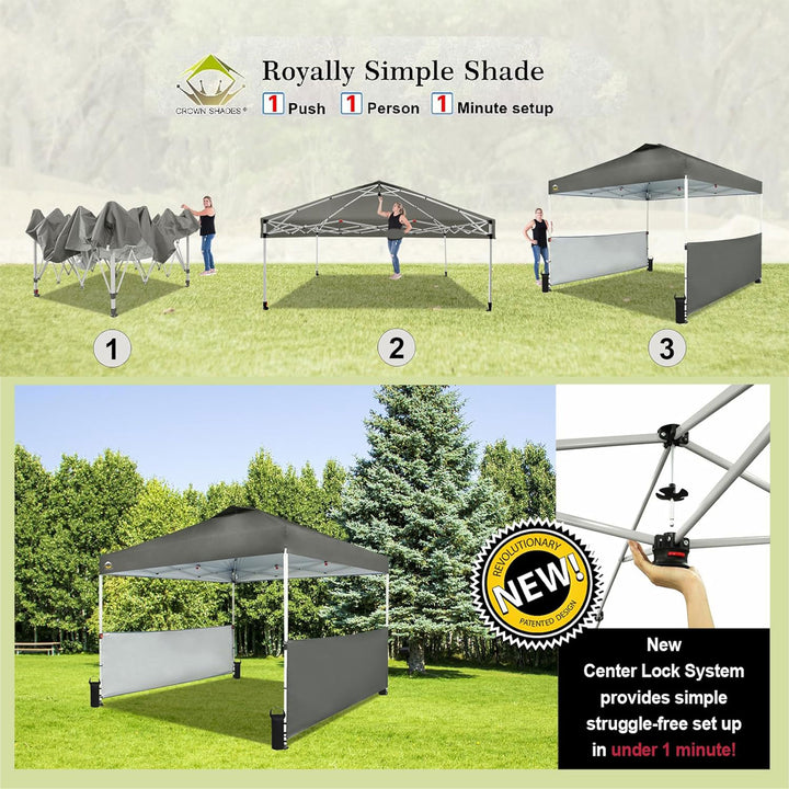 CROWN SHADES 10x10 Ft Pop Up Outdoor Canopy Tent w/2 Half Sidewalls, Grey (Used) - VMInnovations