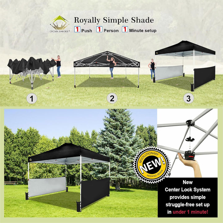 CROWN SHADES 10x10 Ft Pop Up Outdoor Canopy Tent w/2 Half Sidewalls, Black(Used) - VMInnovations