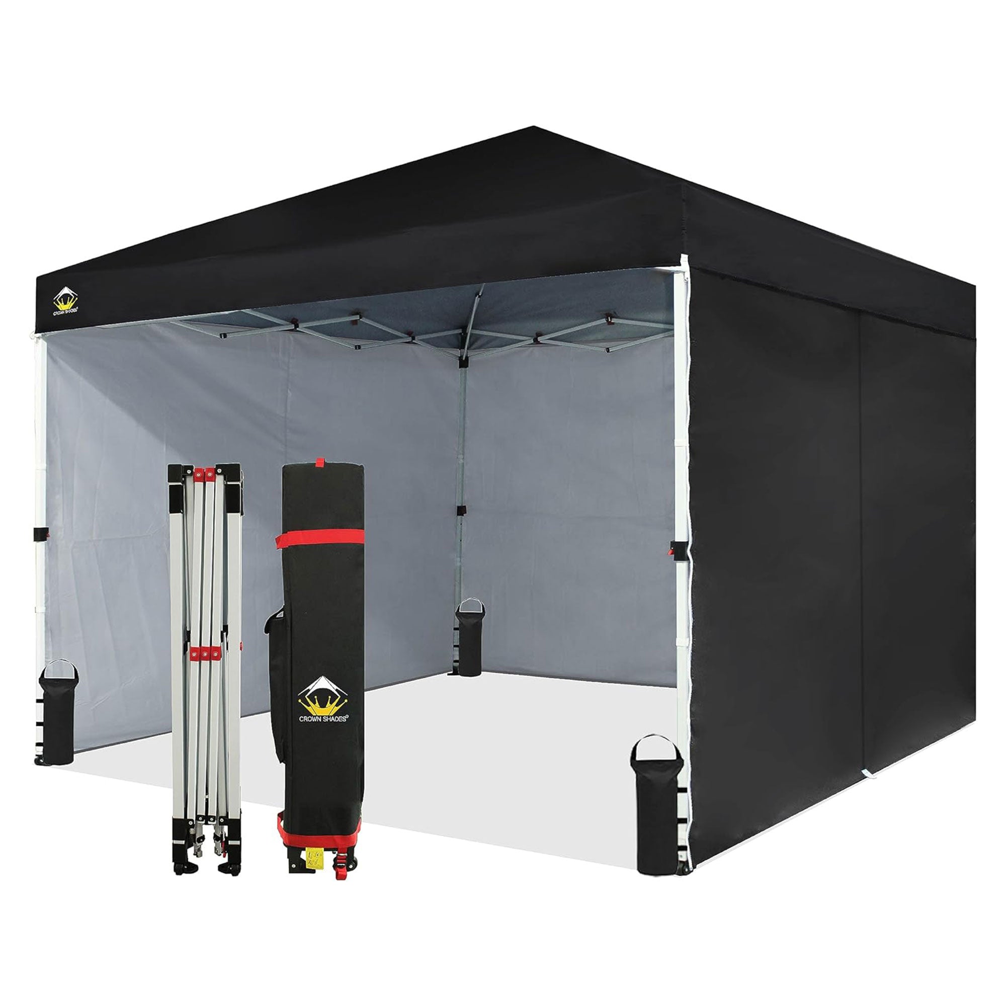 CROWN SHADES 10x10 Ft Pop Up Canopy Tent with 2 Wheels and 4 Sidewalls, Black