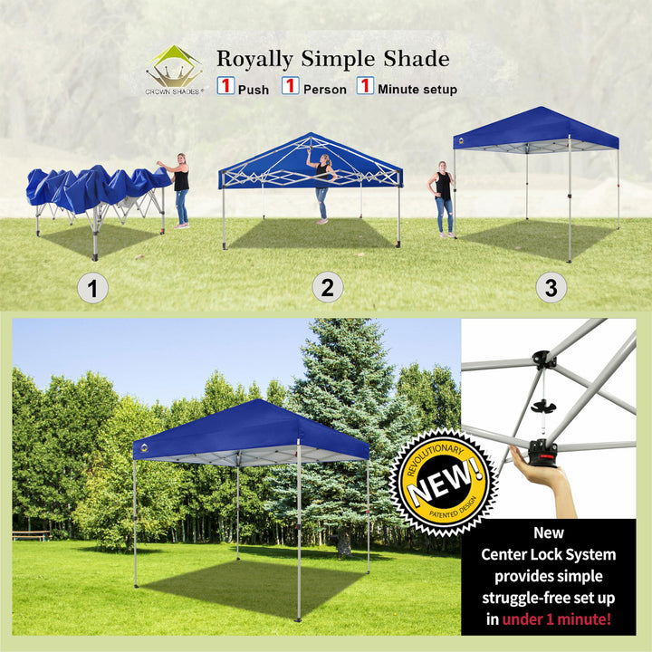 CROWN SHADES 8x8 Ft Pop Up Outdoor Canopy Tent w/ 1 Push Lock, Navy Blue (Used) - VMInnovations