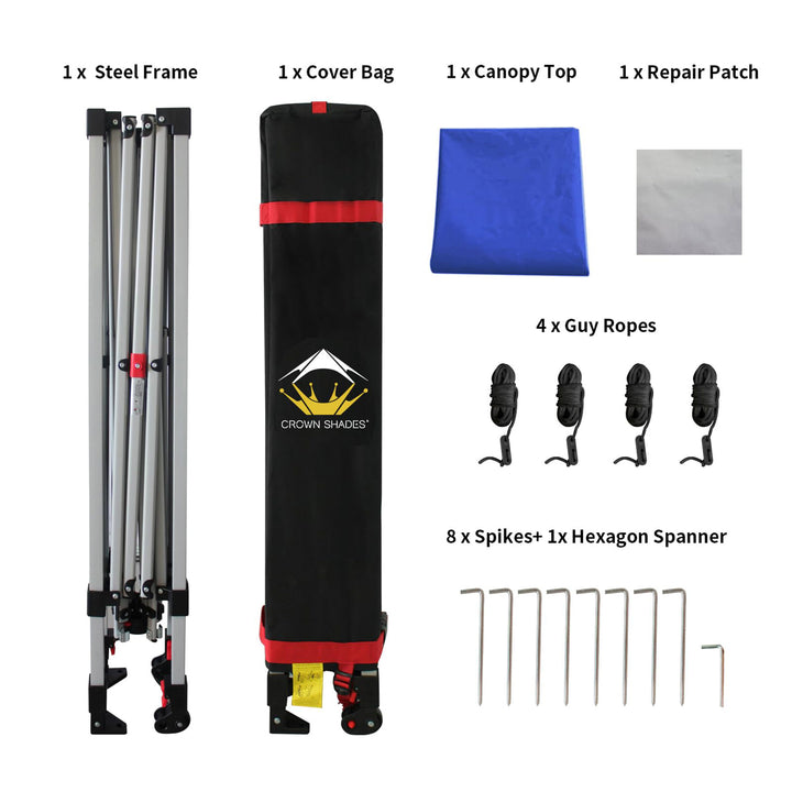 CROWN SHADES 8x8 Ft Pop Up Outdoor Canopy Tent w/ 1 Push Lock, Navy Blue (Used) - VMInnovations