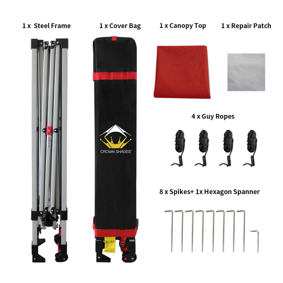CROWN SHADES 8x8 Ft Pop Up Outdoor Canopy Tent with 1 Push Lock, Red (Used) - VMInnovations