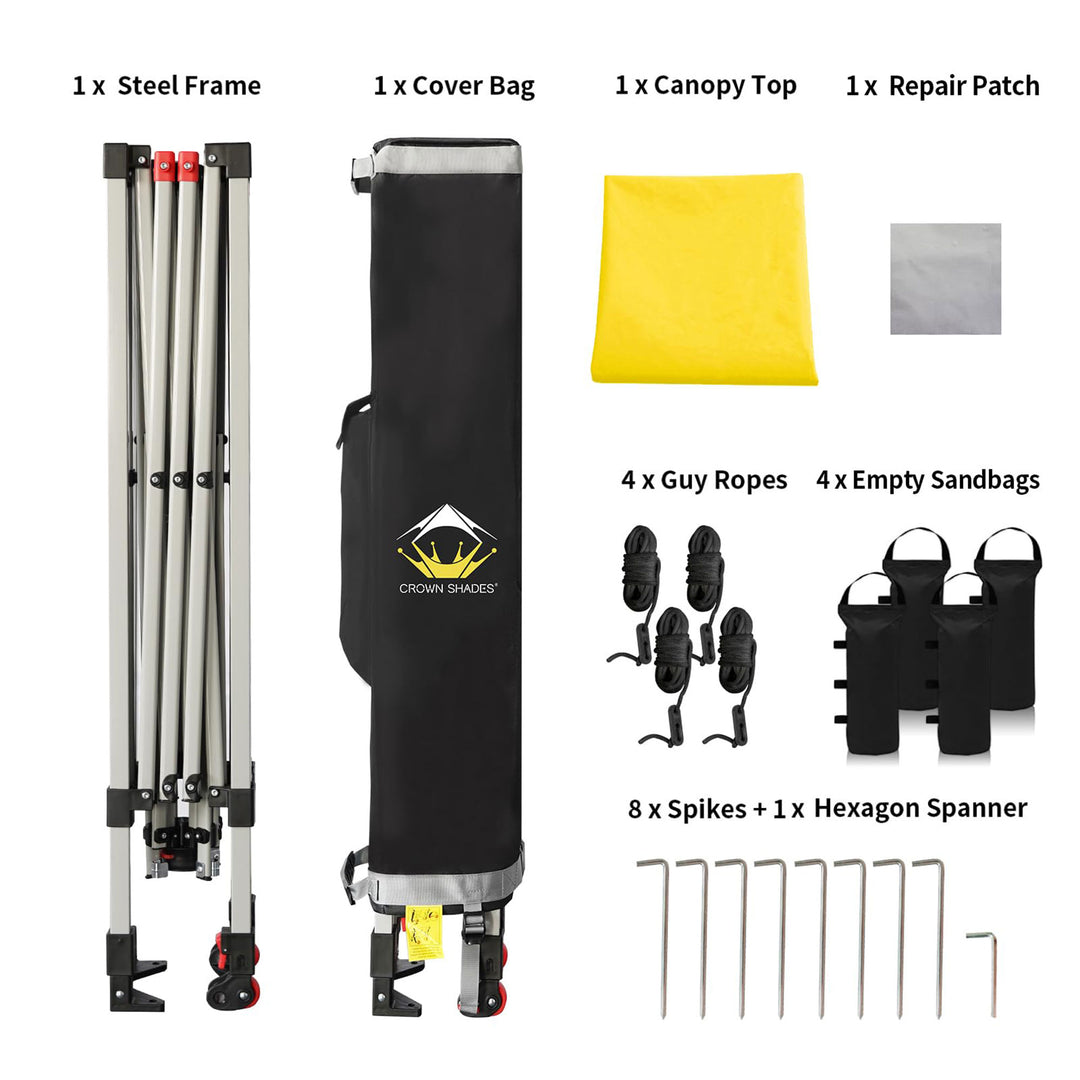 CROWN SHADES 8x8 Ft Pop Up Outdoor Canopy with 1 Push Center Lock, Yellow (Used) - VMInnovations