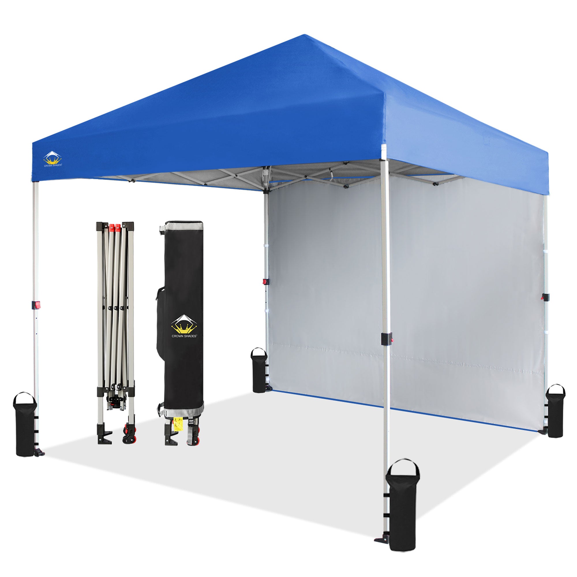 CROWN SHADES 8x8 Ft Pop Up Canopy Tent w/ Sidewall & 1 Push Center Lock, Blue