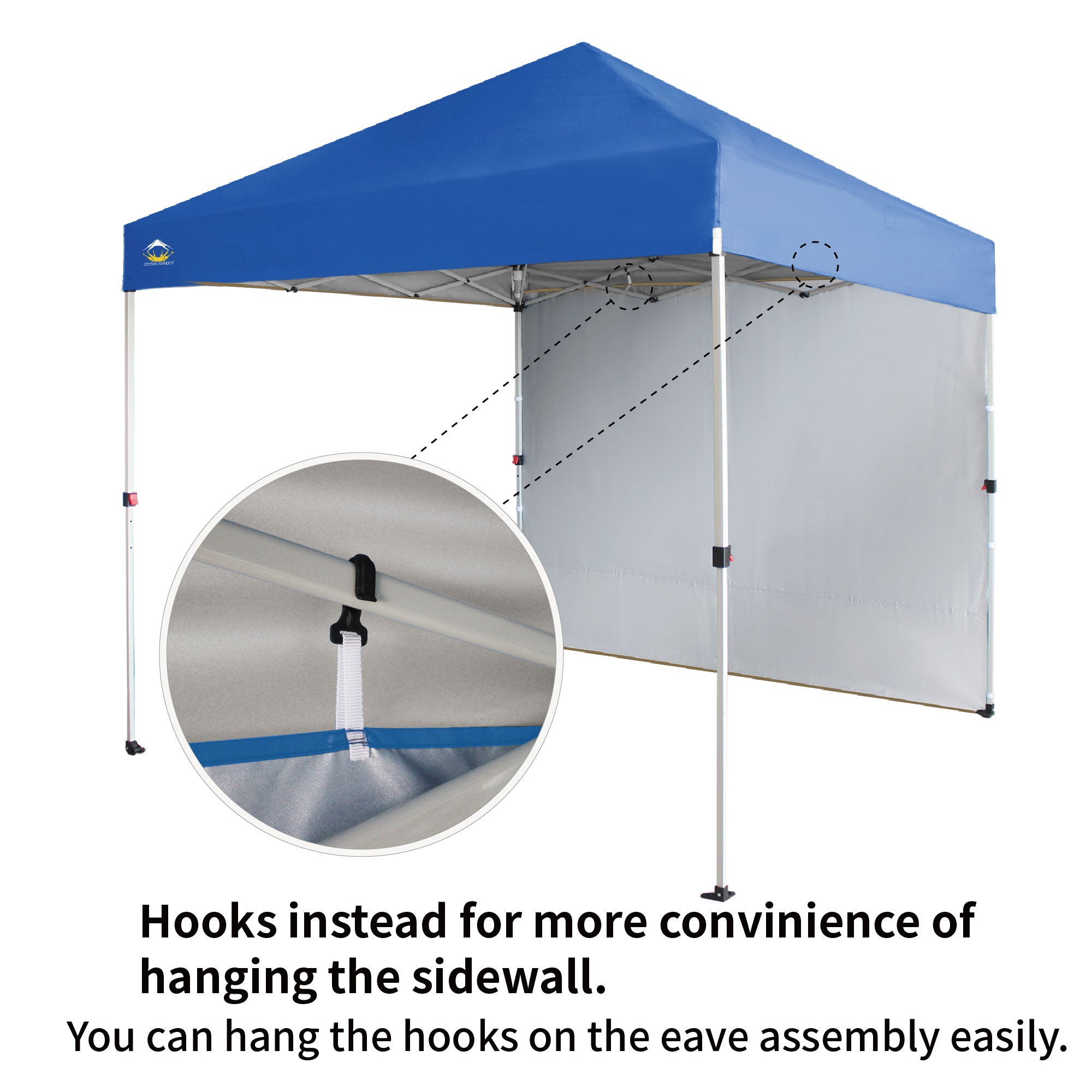 CROWN SHADES 8x8 Ft Pop Up Canopy Tent w/ Sidewall & 1 Push Center Lock, Blue