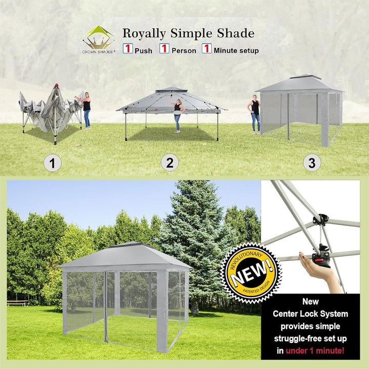 CROWN SHADES 11 x 11 Ft Pop Up Shelter with Mosquito Net Sidewalls, Grey (Used) - VMInnovations