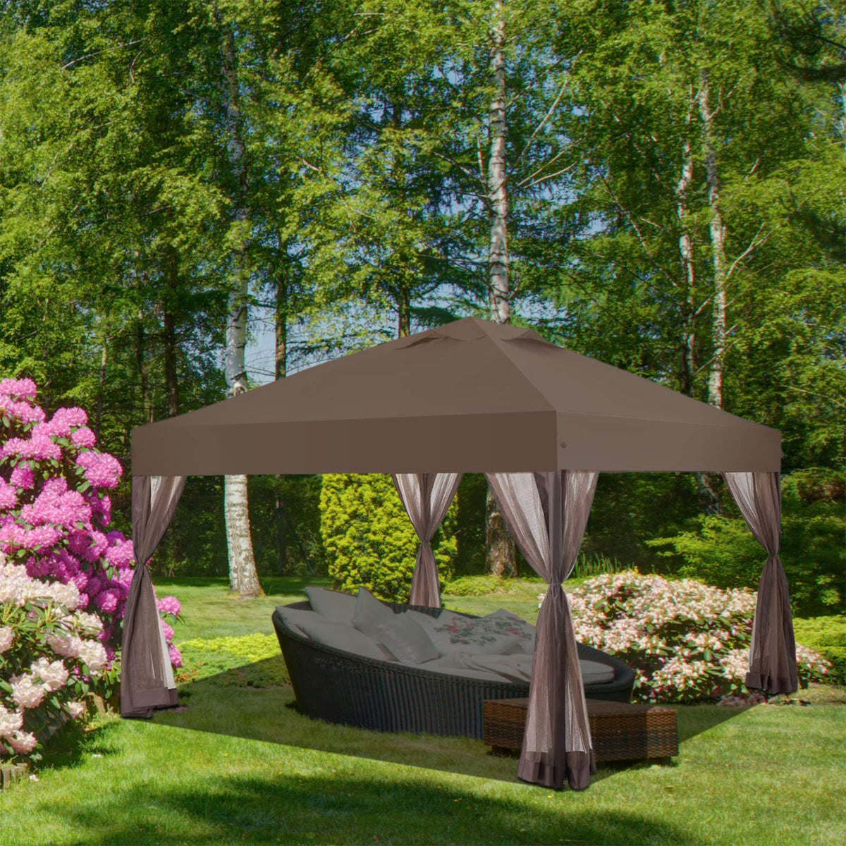 CROWN SHADES 10 x 10 Ft Pop Up Gazebo Shelter w/ Mosquito Net Sidewalls, Coffee