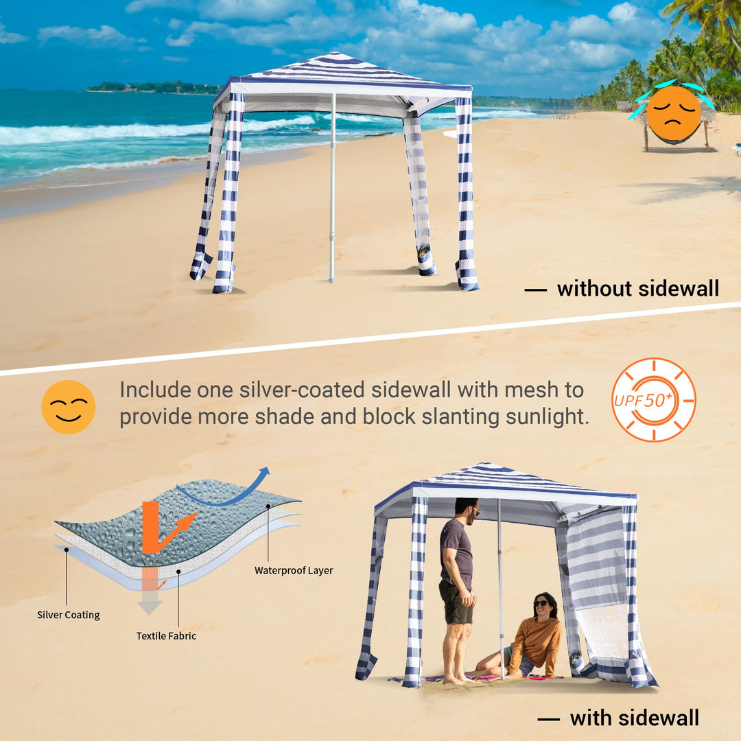 CROWN SHADES 6.5 x 6.5 Ft Pop-Up Beach Cabana w/Sidewall, Navy Blue (Used) - VMInnovations