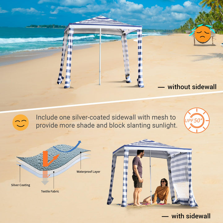 CROWN SHADES 6.5 x 6.5 Ft Pop-Up Beach Cabana w/Sidewall, Navy Blue (Used) - VMInnovations