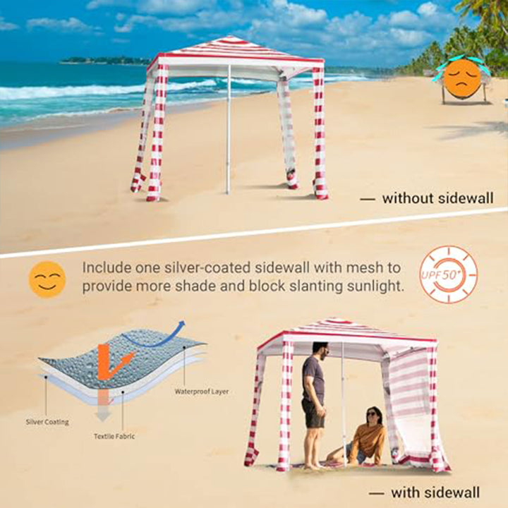 CROWN SHADES 6.5 x 6.5 Ft Pop-Up Beach w/Storage Pockets & Sidewall, Red (Used) - VMInnovations