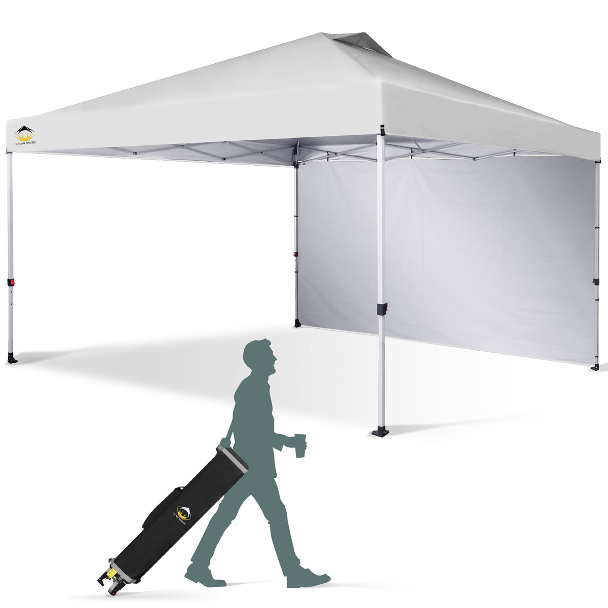 CROWN SHADES 12x12 Ft Pop Up Canopy Tent w/ Sidewall & Push Center Lock, White
