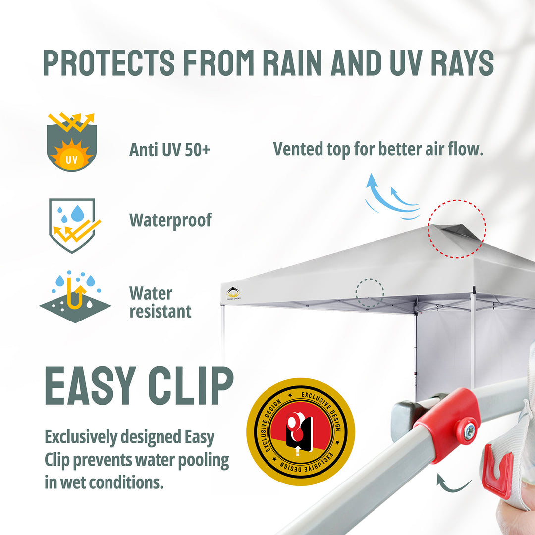 CROWN SHADES 12x12 Ft Canopy Tent w/ Sidewall & Push Center Lock, White (Used) - VMInnovations