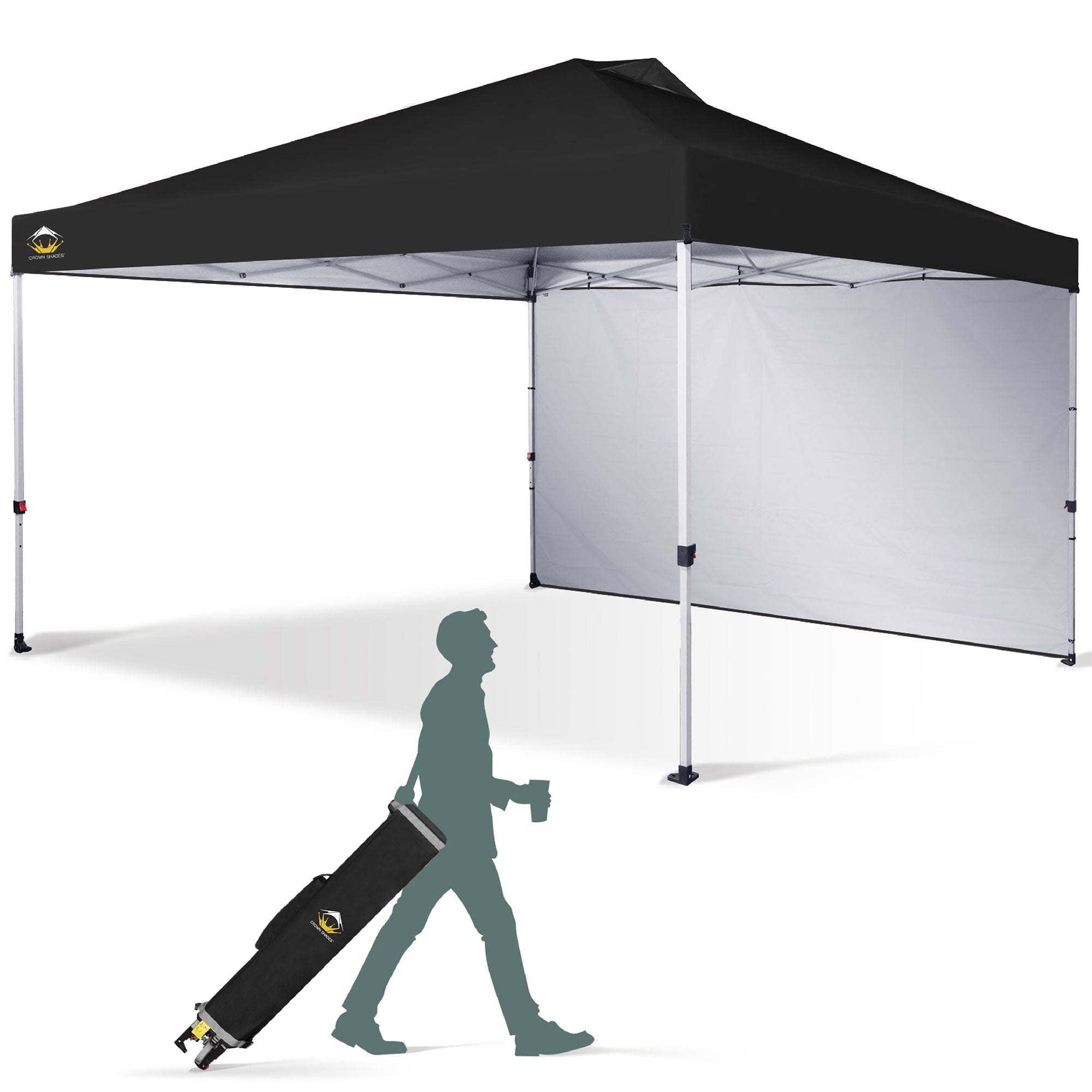 CROWN SHADES 12x12 Ft Pop Up Canopy Tent w/ Sidewall & Push Center Lock, Black