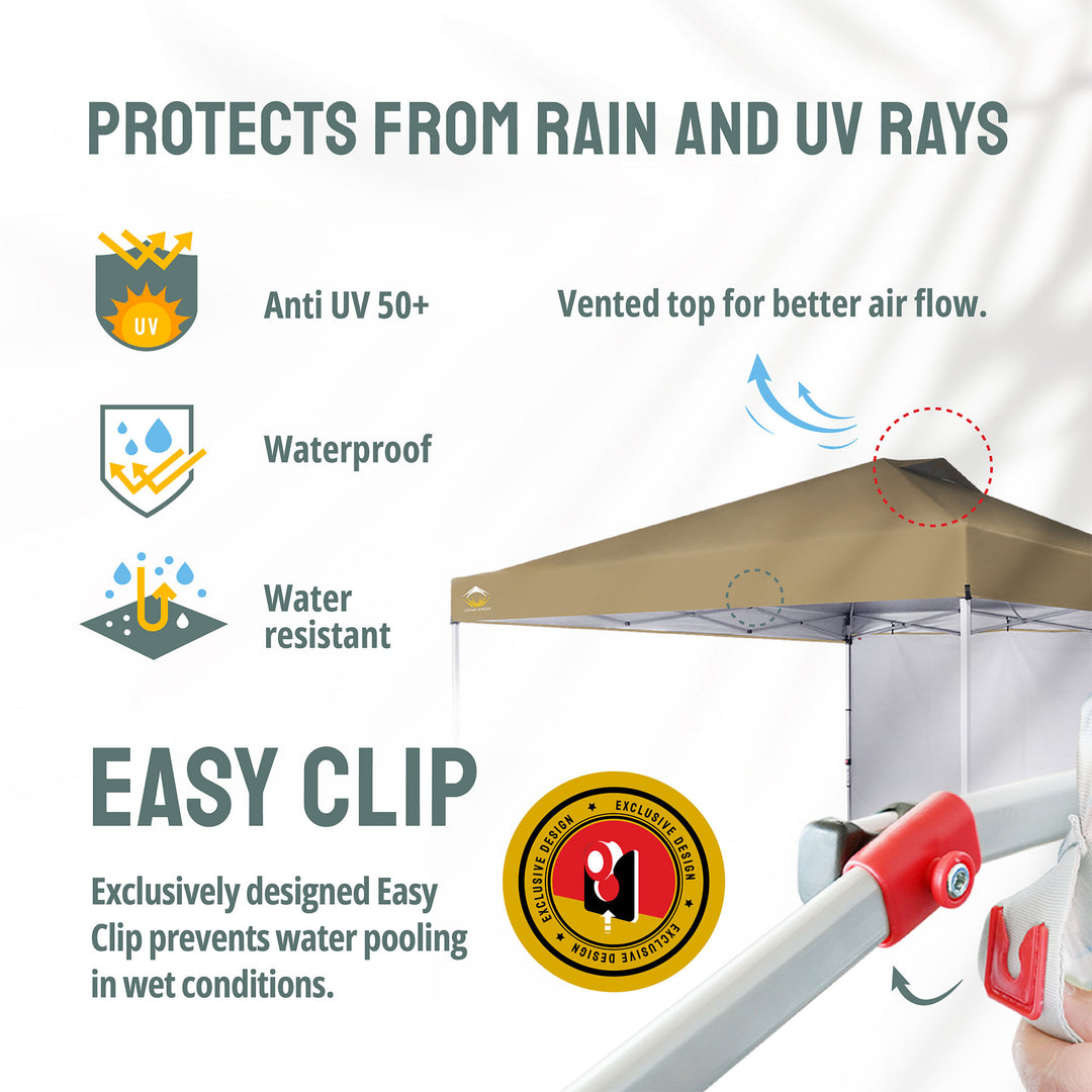 CROWN SHADES 12x12 Ft Pop Up Canopy Tent w/ Sidewall & Push Lock, Beige (Used) - VMInnovations