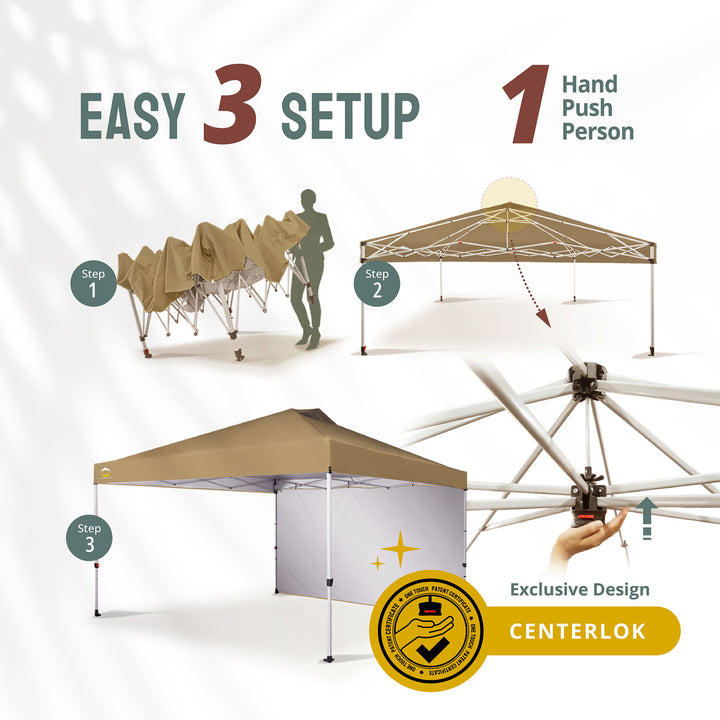 CROWN SHADES 12x12 Ft Pop Up Canopy Tent w/ Sidewall & Push Lock, Beige (Used) - VMInnovations