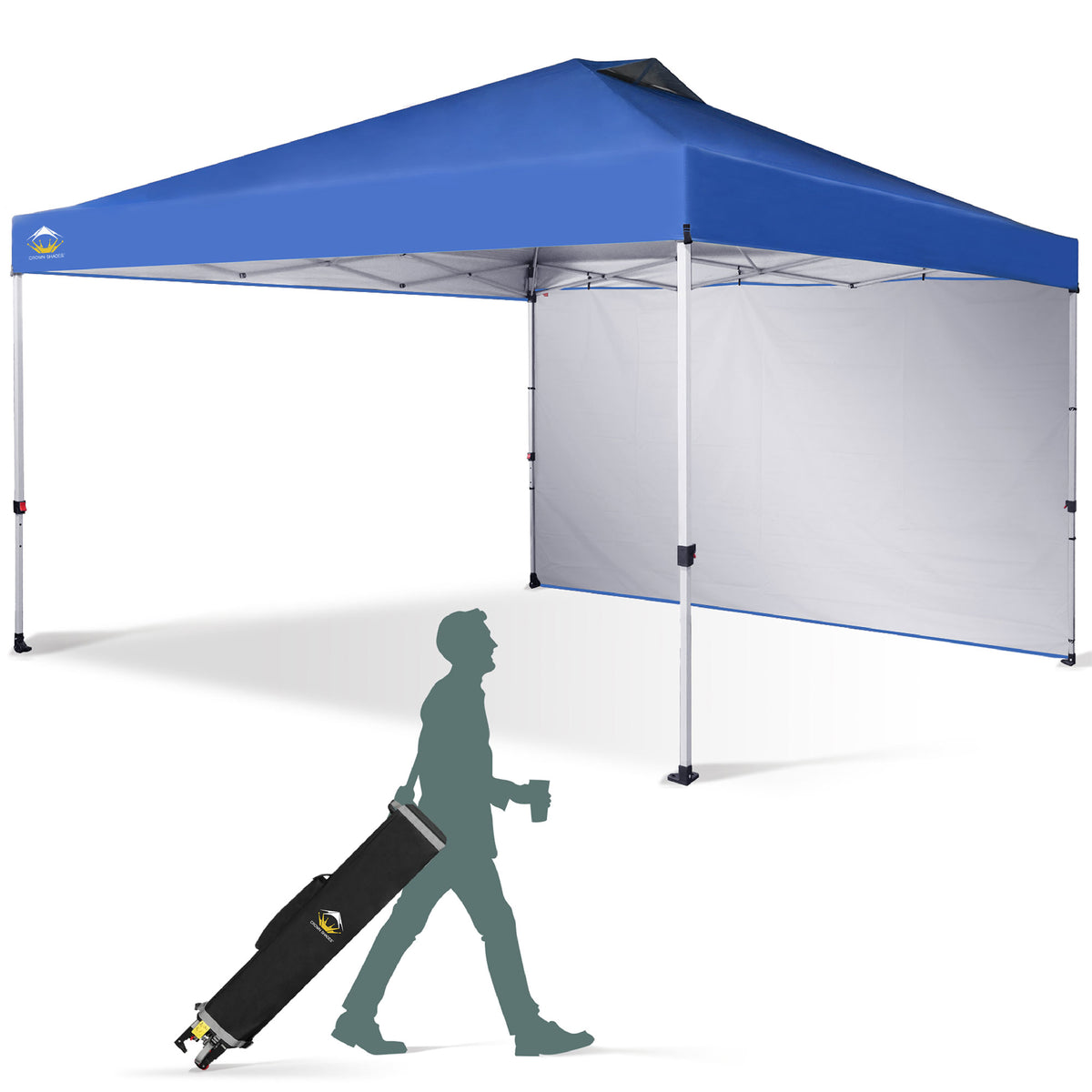 CROWN SHADES 12x12 Ft Pop Up Canopy Tent w/ Sidewall & Push Center Lock, Blue
