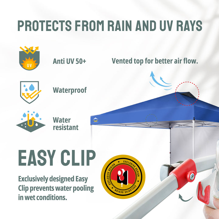 CROWN SHADES 12x12 Ft Pop Up Canopy Tent w/ Sidewall & Center Lock, Blue (Used) - VMInnovations