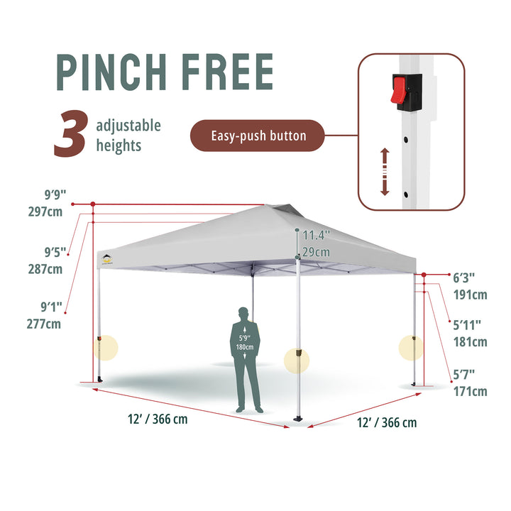 CROWN SHADES 12x12 Ft Pop Up Outdoor Canopy Tent with 1 Center Lock, White(Used) - VMInnovations