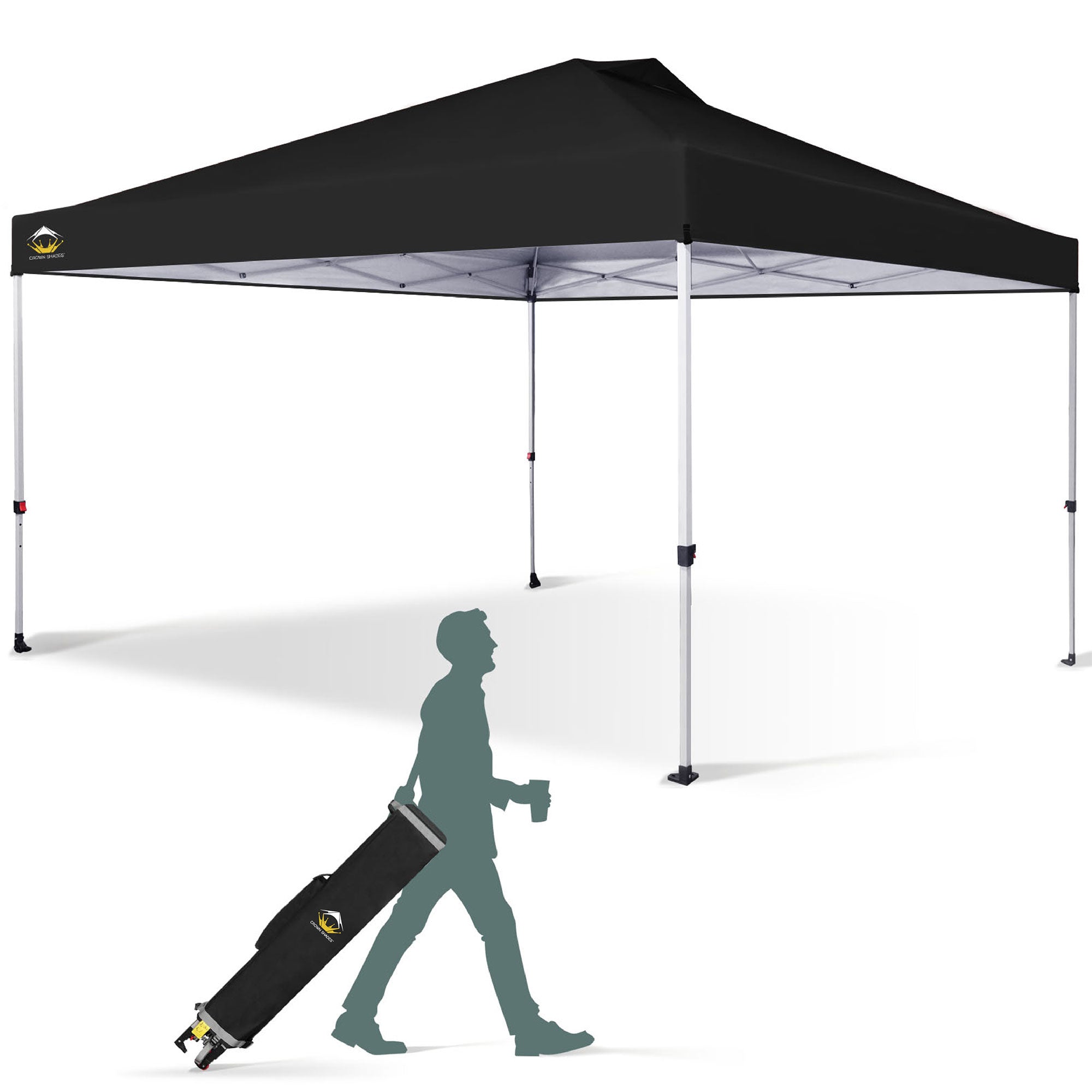 CROWN SHADES 12x12 Ft Pop Up Outdoor Canopy Tent with 1 Push Center Lock, Black