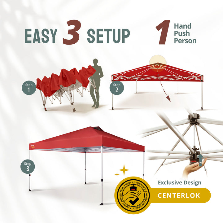CROWN SHADES 12x12 Ft Outdoor Canopy Tent with 1 Push Center Lock, Red (Used) - VMInnovations