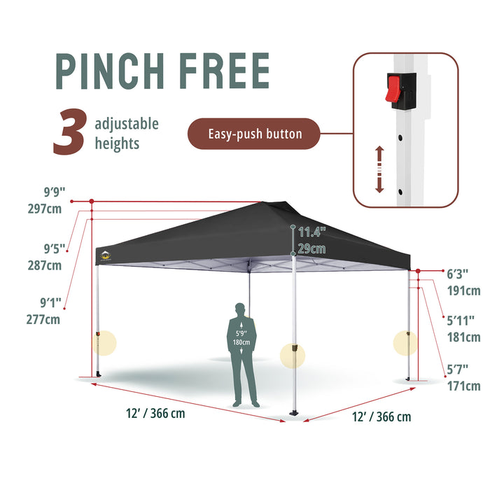 CROWN SHADES 12x12 Ft Pop Up Canopy Tent with 1 Push Center Lock, Grey (Used) - VMInnovations