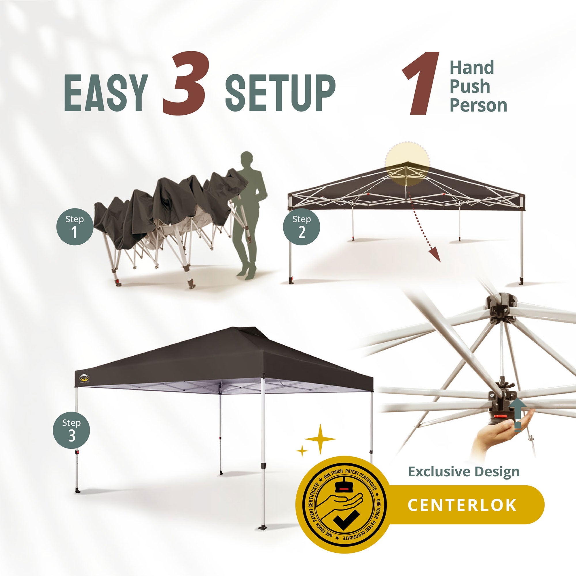 CROWN SHADES 12x12 Ft Pop Up Canopy Tent with 1 Push Center Lock, Grey (Used) - VMInnovations