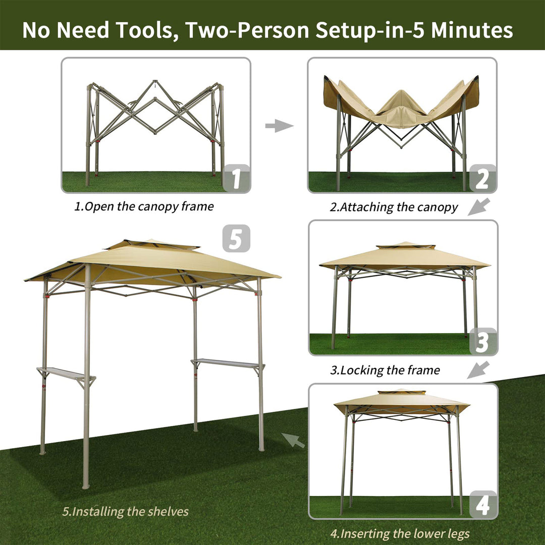 CROWN SHADES 8 x 5 Foot BBQ Grill Gazebo with Vented Top and Side Shelves, Beige (Used) - VMInnovations