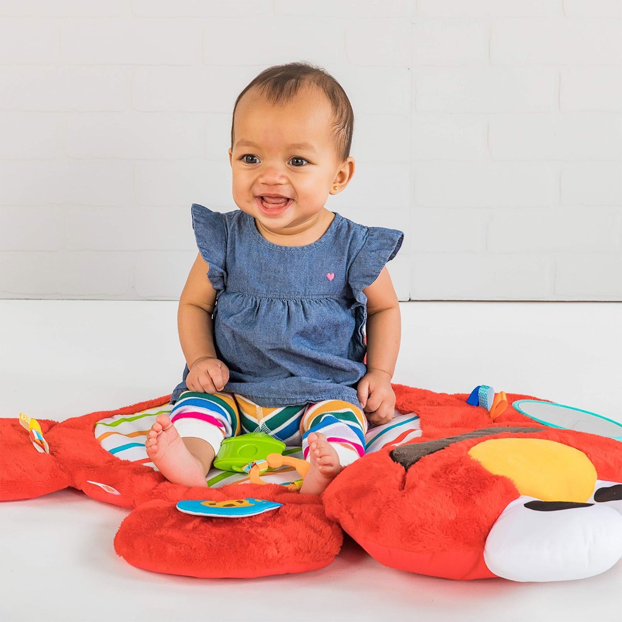 Bright Starts Sesame Street Tummy Time Elmo Prop Mat with 3 Detachable Toys - VMInnovations