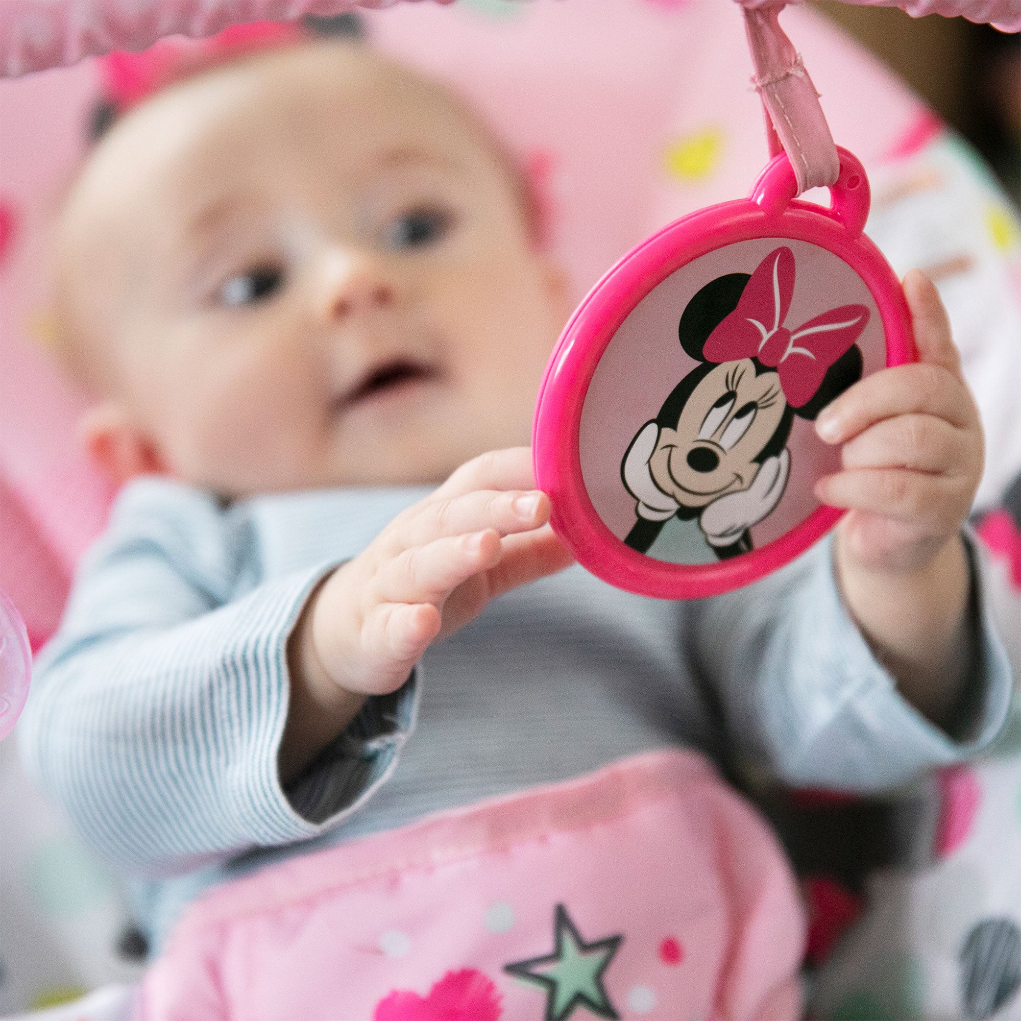 Bright Disney Baby Minnie Mouse Vibrating Baby Bouncer, Spotty Dotty (Used)