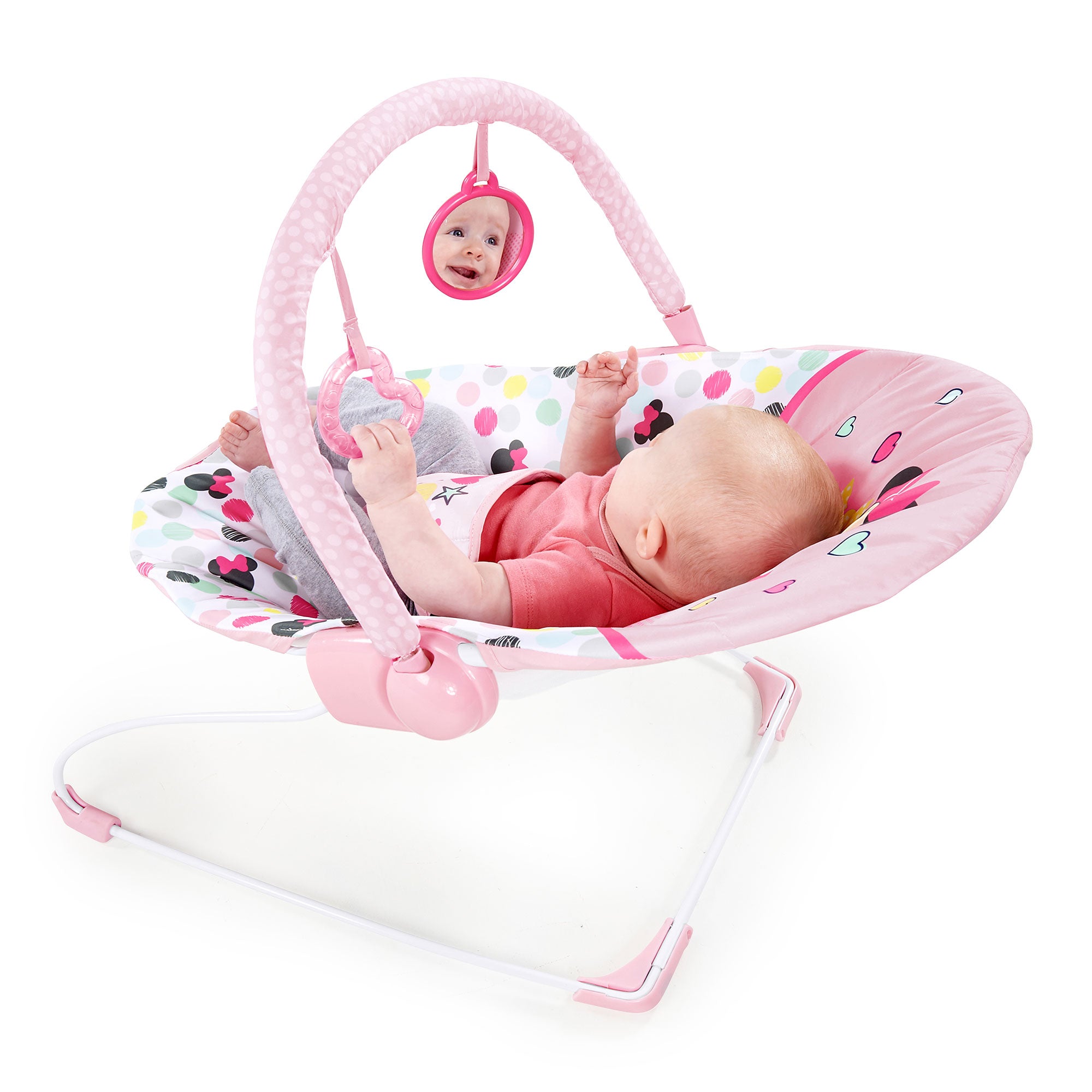 Bright Disney Baby Minnie Mouse Vibrating Baby Bouncer, Spotty Dotty (Used)