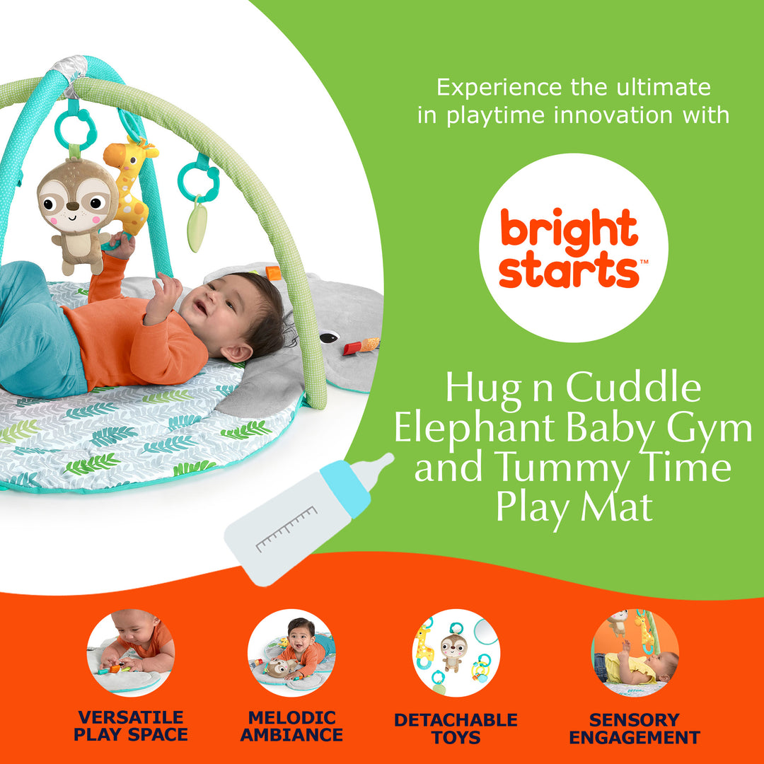 Bright Starts Hug n Cuddle Elephant Baby Gym and Tummy Time Play Mat with Toys - VMInnovations