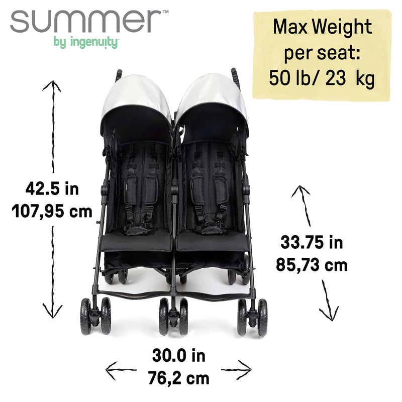 Summer Infant 3Dlite Side by Side Double Stroller for Infants & Toddlers, Black