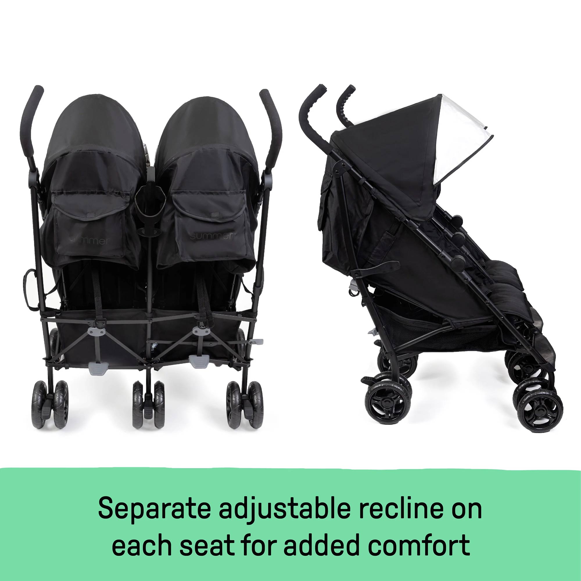 Summer Infant 3Dlite Side by Side Double Stroller for Infants & Toddlers, Black - VMInnovations
