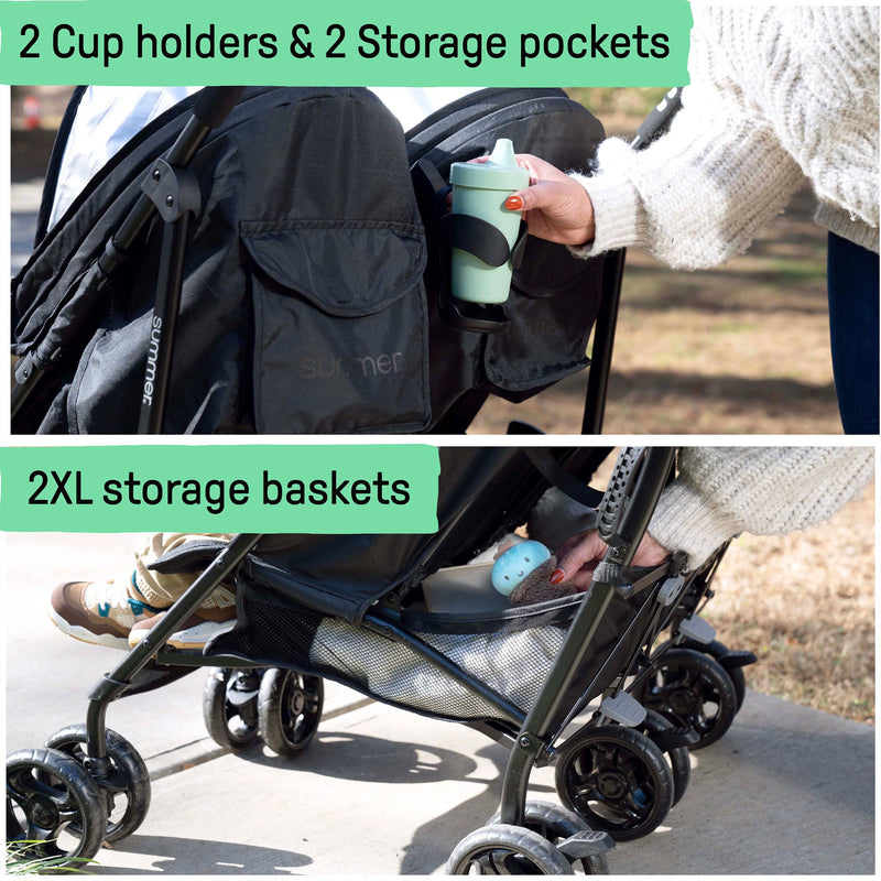Summer Infant 3Dlite Side by Side Double Stroller for Infants & Toddlers, Black