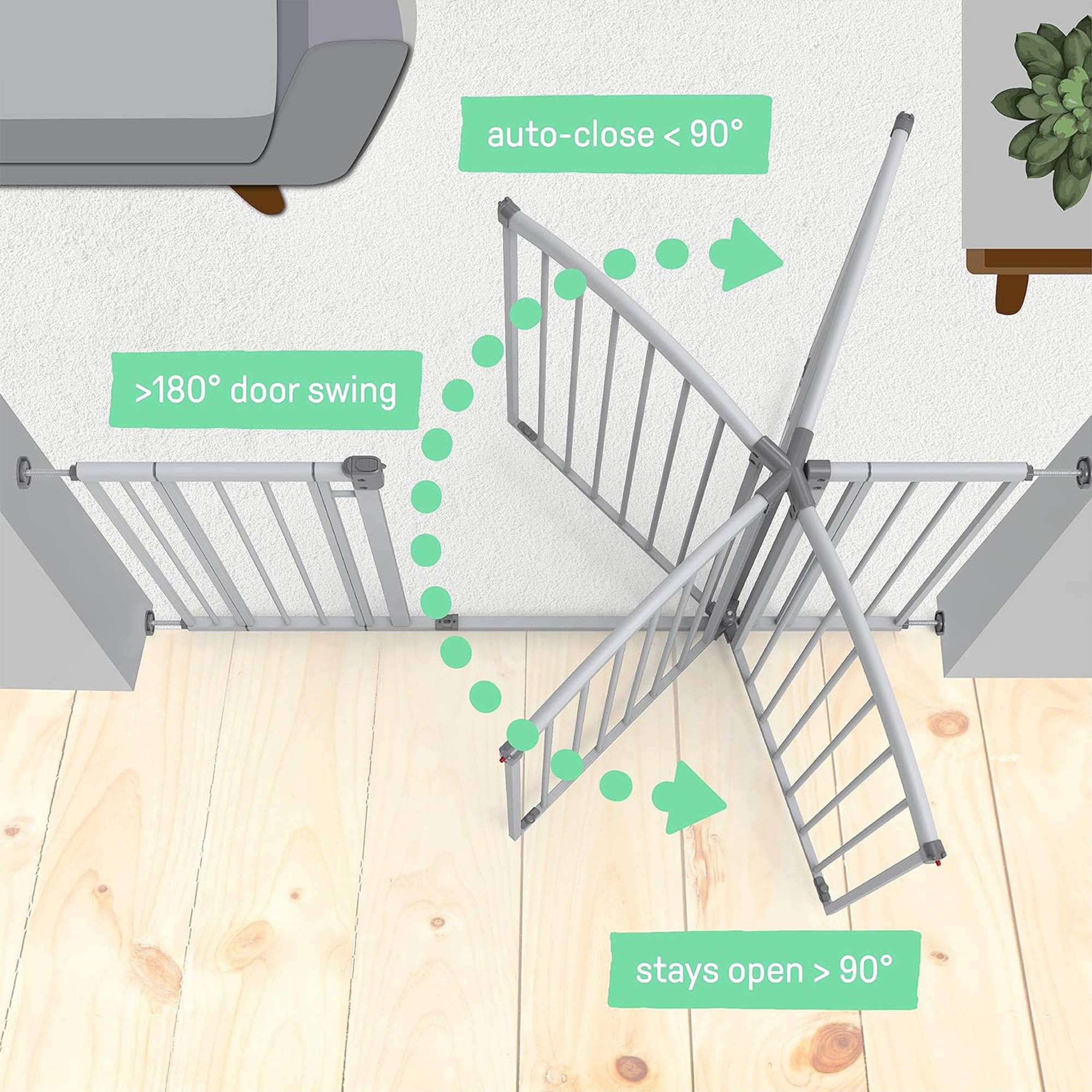 38 Inch Extra Tall and Wide Pet and Baby Mounted Safety Gate, Gray (Open Box) - VMInnovations