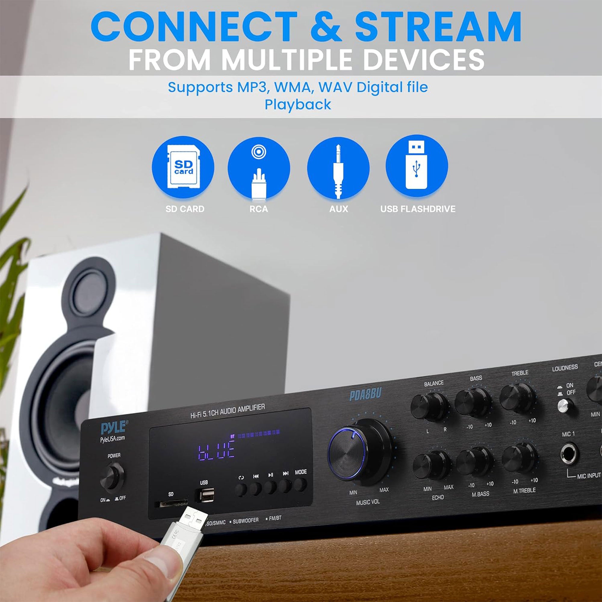 Pyle Home Audio Theater Amplifier with Bluetooth and Stereo Amplifier, Black - VMInnovations