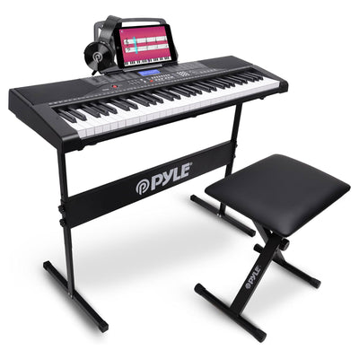 Pyle 61 Keys 2 in 1 Portable Electronic Bluetooth Piano Keyboard w/Stool & Stand