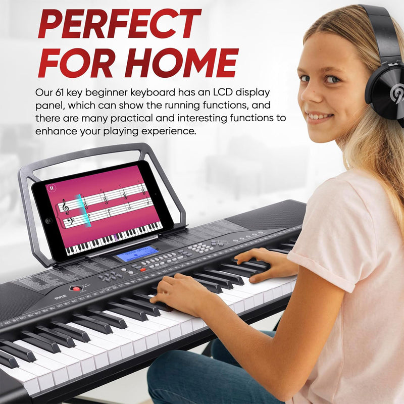 Pyle 61 Keys 2 in 1 Portable Electronic Bluetooth Piano Keyboard w/Stool & Stand