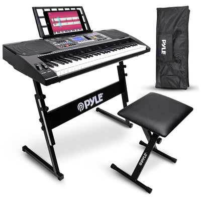 Pyle 61 Keys 2 in 1 Portable Electronic Piano Keyboard with Stool and Stand