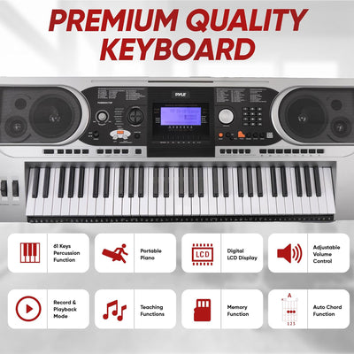 Pyle 61 Keys 2 in 1 Electronic Piano Keyboard w/ Stool, Sustain Pedal & Headset