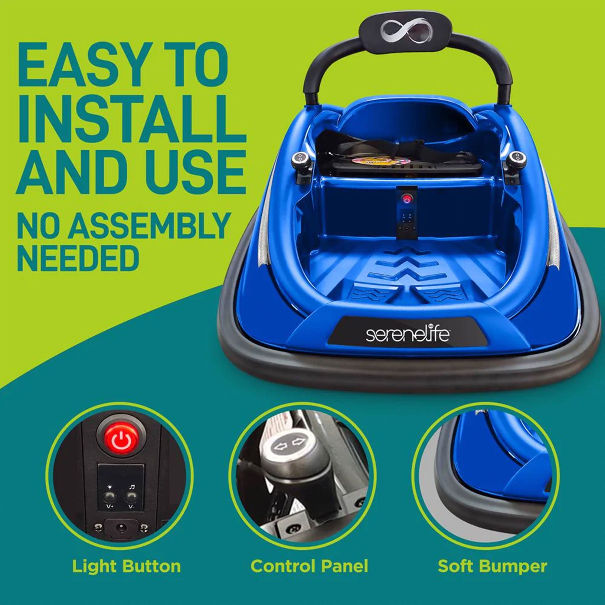 Serenelife 360 Degree Spinning Bumper Car Belt & Controls, Blue (Open Box) - VMInnovations