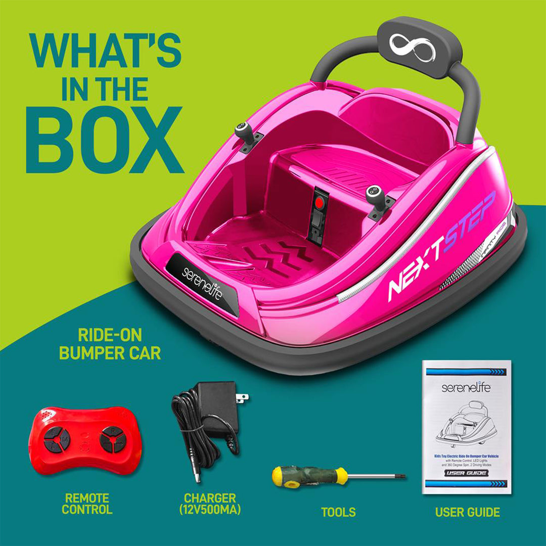 Serenelife 360 Degree Spinning Bumper Car w/Adjustable Belt & Controls, Pink - VMInnovations