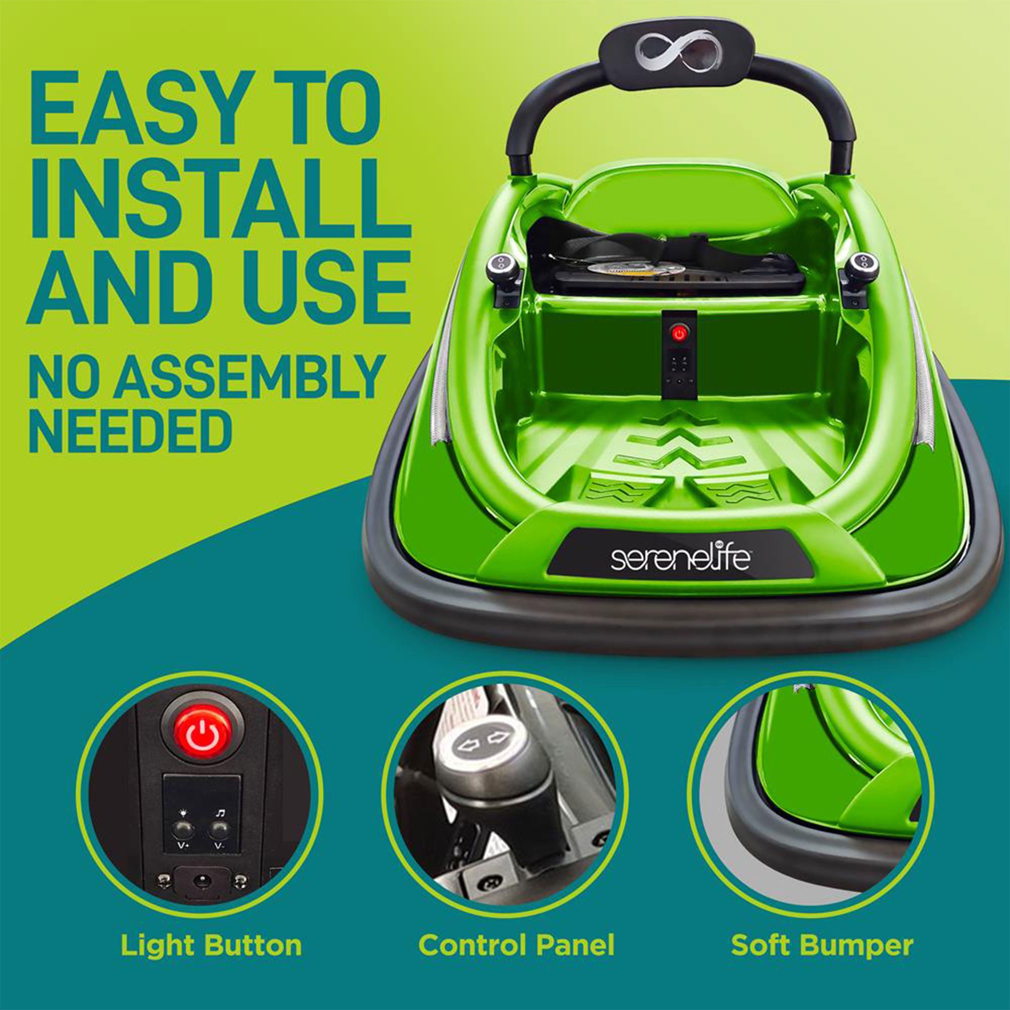 Serenelife 360 Degree Spinning Bumper Car w/Adjustable Belt & Controls, Green - VMInnovations