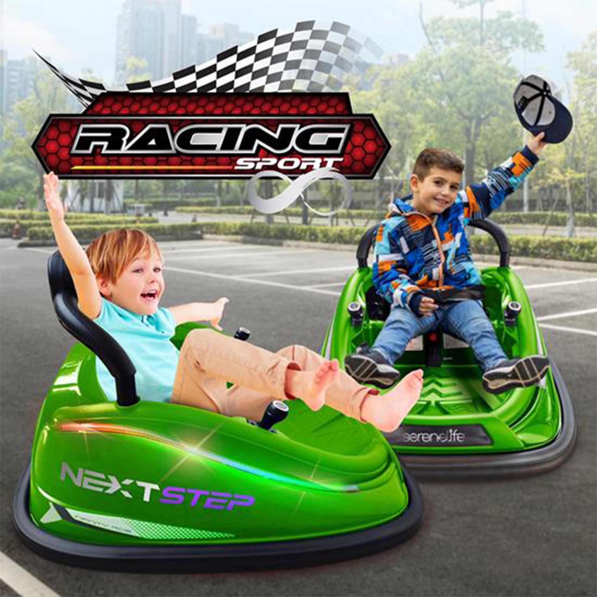 Serenelife 360 Degree Spinning Bumper Car w/Adjustable Belt & Controls, Green - VMInnovations