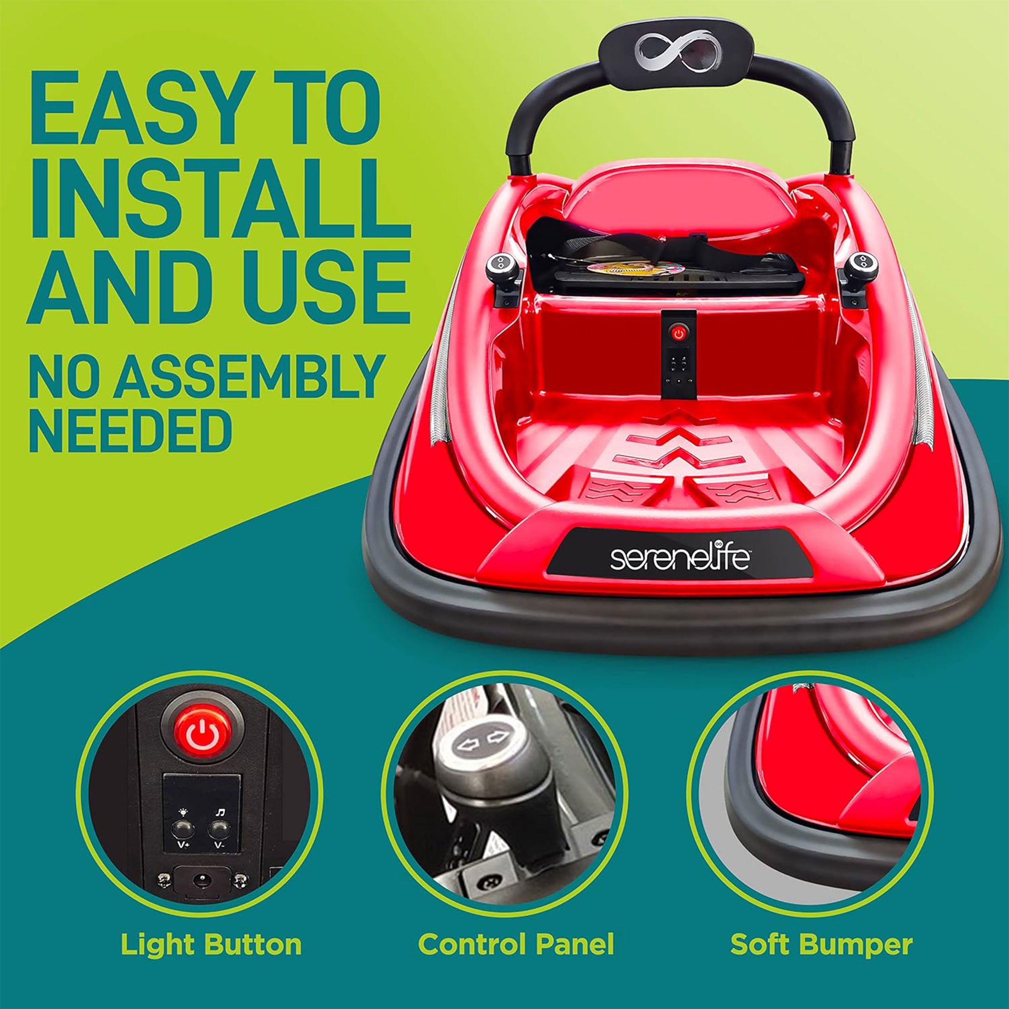 Serenelife 360 Degree Spinning Bumper Car w/Adjustable Belt & Controls, Red - VMInnovations