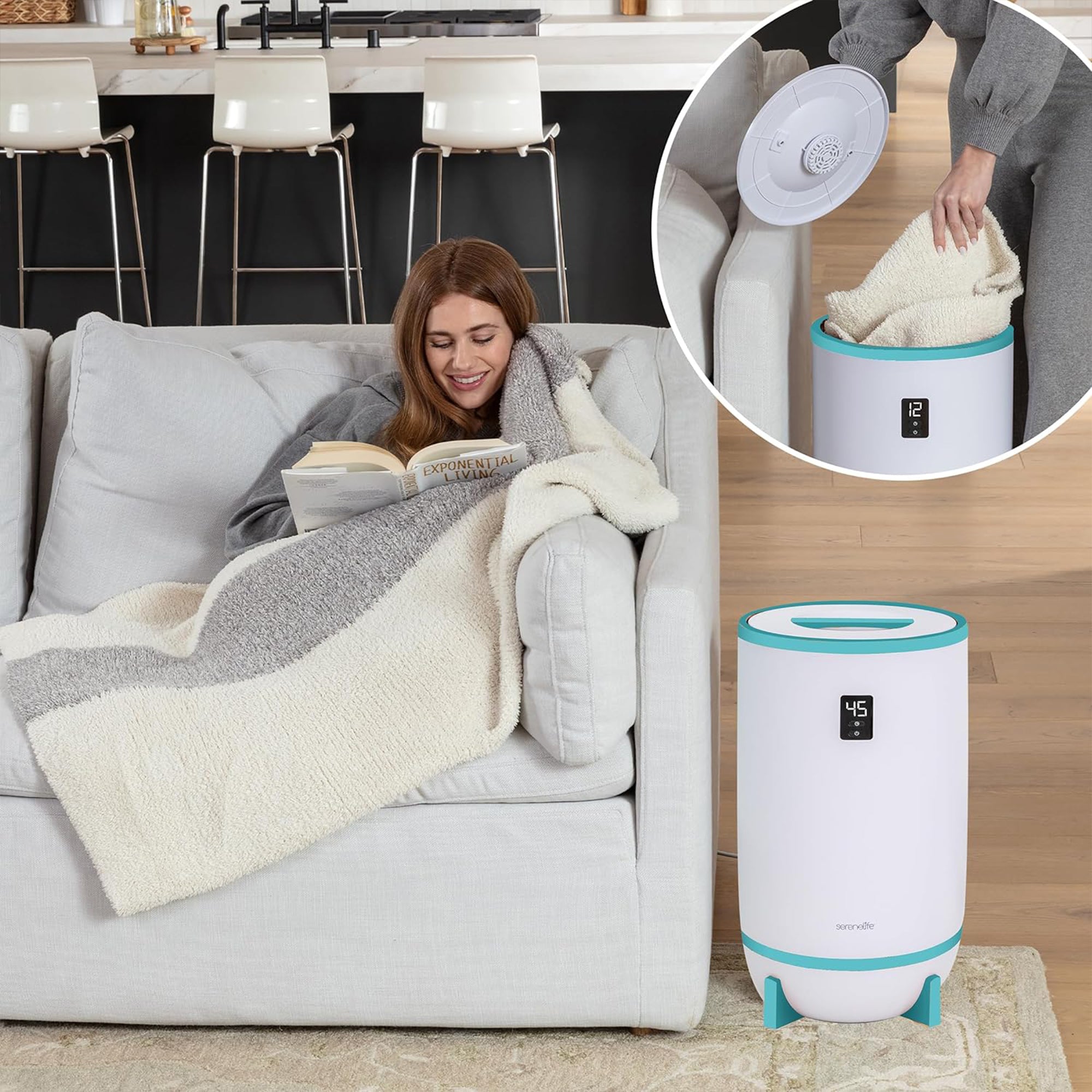 Serenelife Touch Towel Warmer w/Fragrant Disc Holder & LED Ring, Blue (Open Box) - VMInnovations