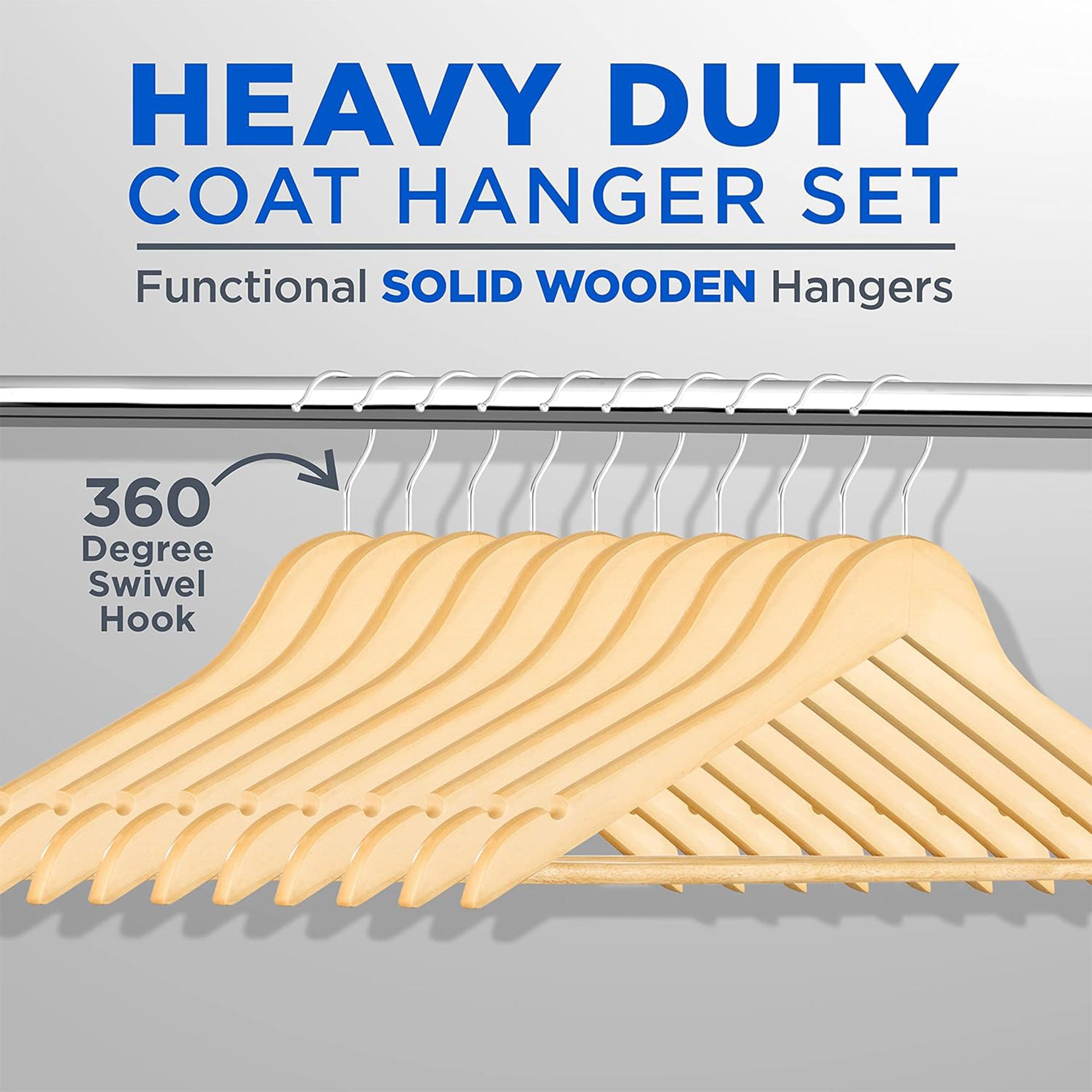Serenelife 80 Piece Solid Wooden Heavy Duty Notched Suit Hangers, Natural Wood - VMInnovations