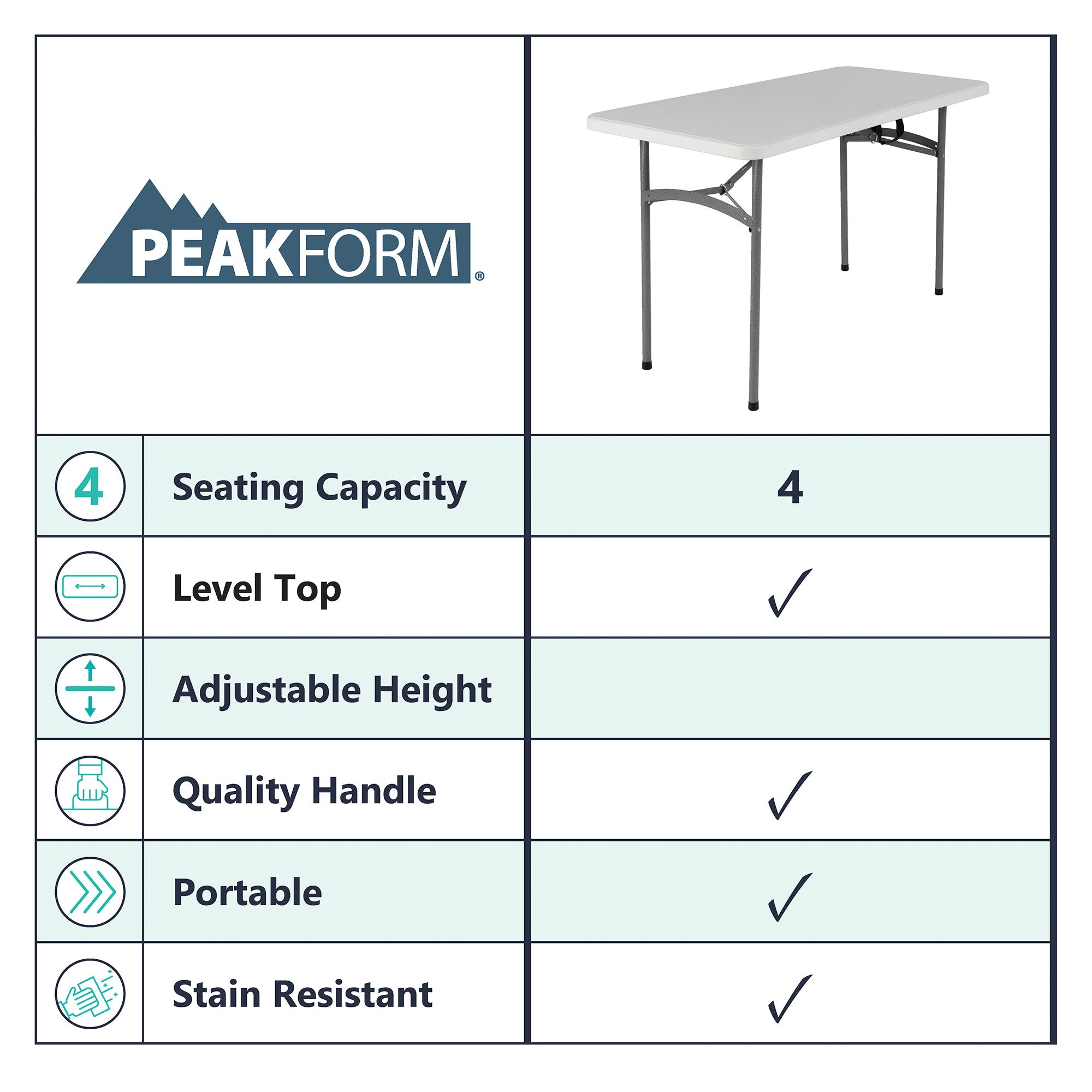 Peakform Compact Indoor or Outdoor Folding Banquet Table, 4 Foot, White - VMInnovations