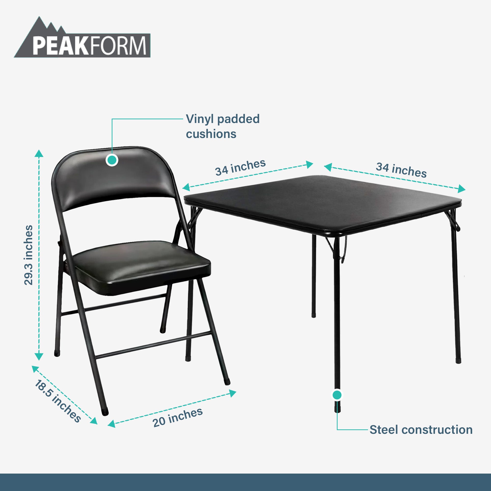 Peakform 5pc Folding Vinyl Tables and Chairs for Home Use & Indoor Spaces (Used) - VMInnovations